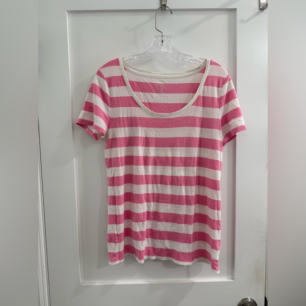 Merona pink + white stripe ultimate tee short sleeve top (size XL fits like L)
